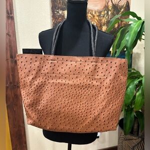 Vintage Synthetic Leather Tote Bag Light Brown
